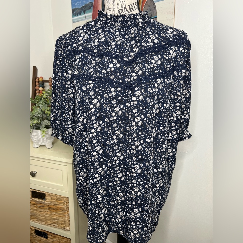 Loft Floral High Neck Short Sleeve Top